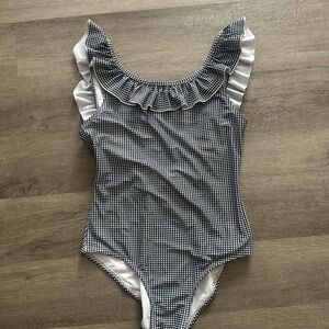 Black & White Gingham Ruffle One-Piece Swimsuit